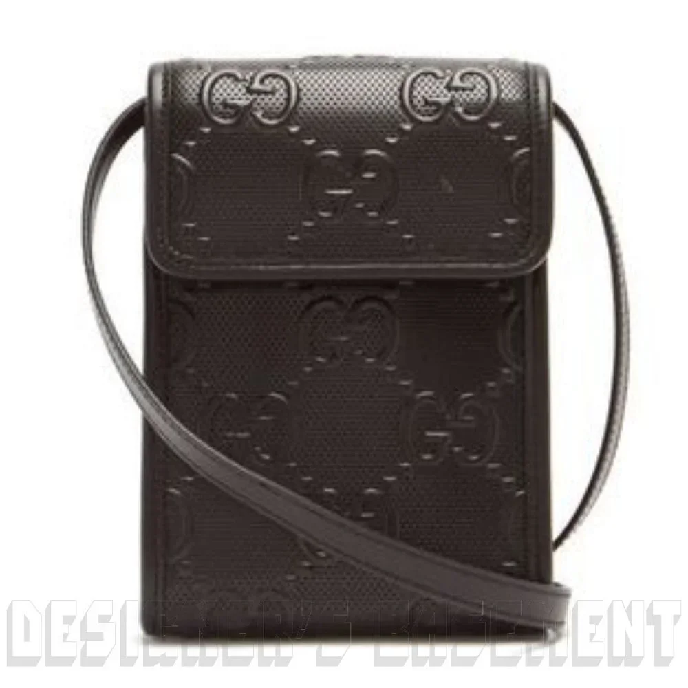 GUCCI black GG TENNIS smooth Perforated GUCCISSIMA Leather CrossBody PHONE bag🎁